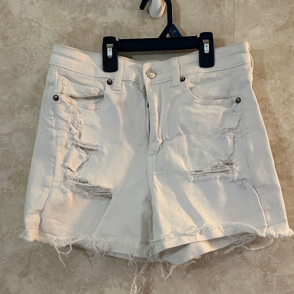 American Eagle Outfitters White Distressed Jean Shorts